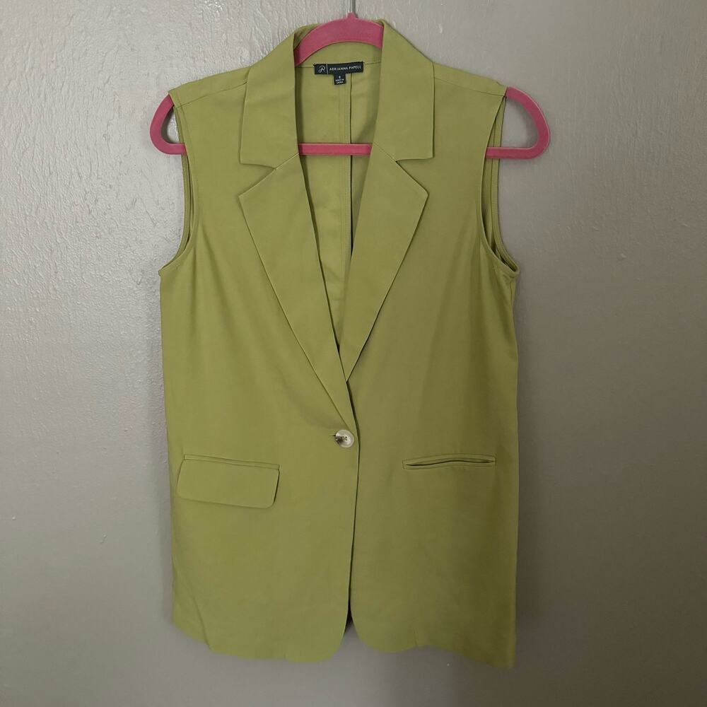 ADRIANNA PAPELL Lime Green Long Line Blazer Vest Sleeveless Size Small comfort